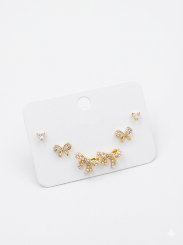 Pearl Bow Earring Set