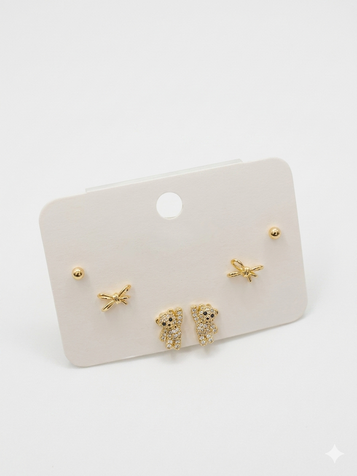 Teddy Bow Earring Set
