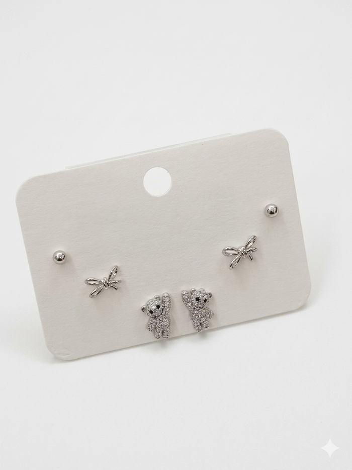 Teddy Bow Earring Set