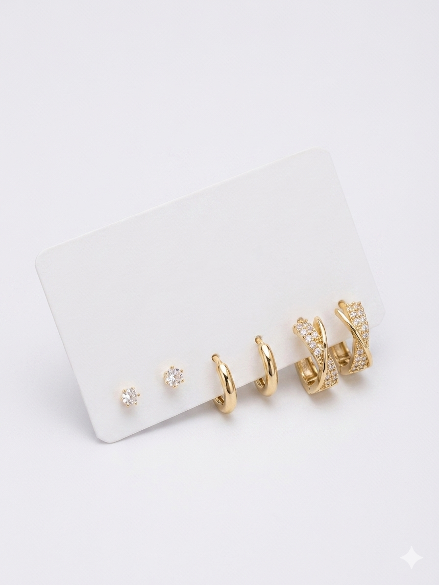 Mixed Hoop & Stud Earring Set - Gold Tone