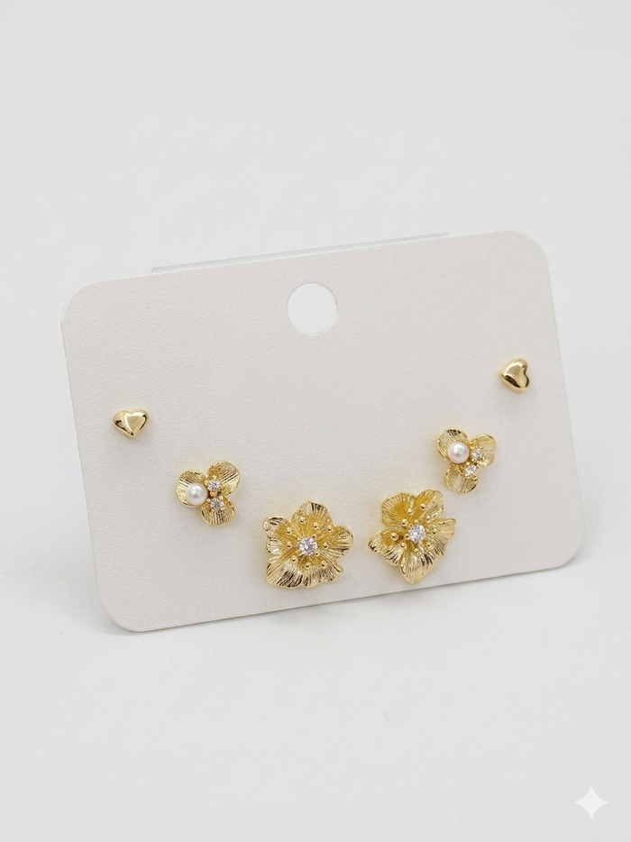 Textured Floral Bloom Earring Set