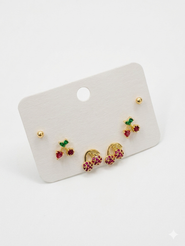 Ruby Cherry Sparkle Earring Set