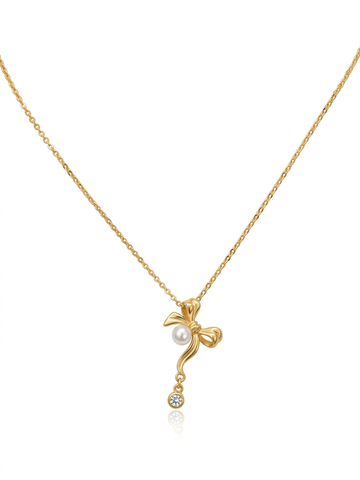 Pearl Ribbon Charm Necklace