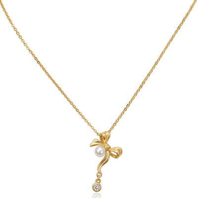 Pearl Ribbon Charm Necklace